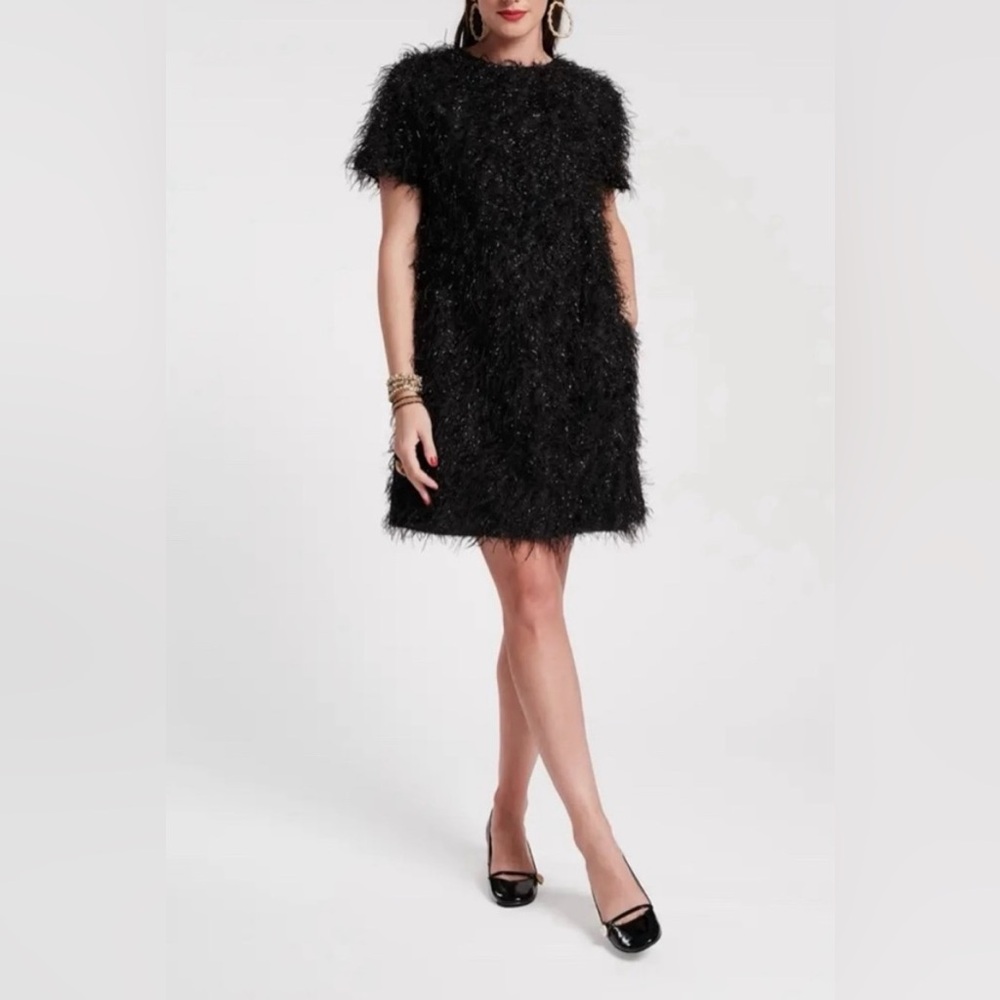 Frances Valentine Black Feathered Shift Mini Dress